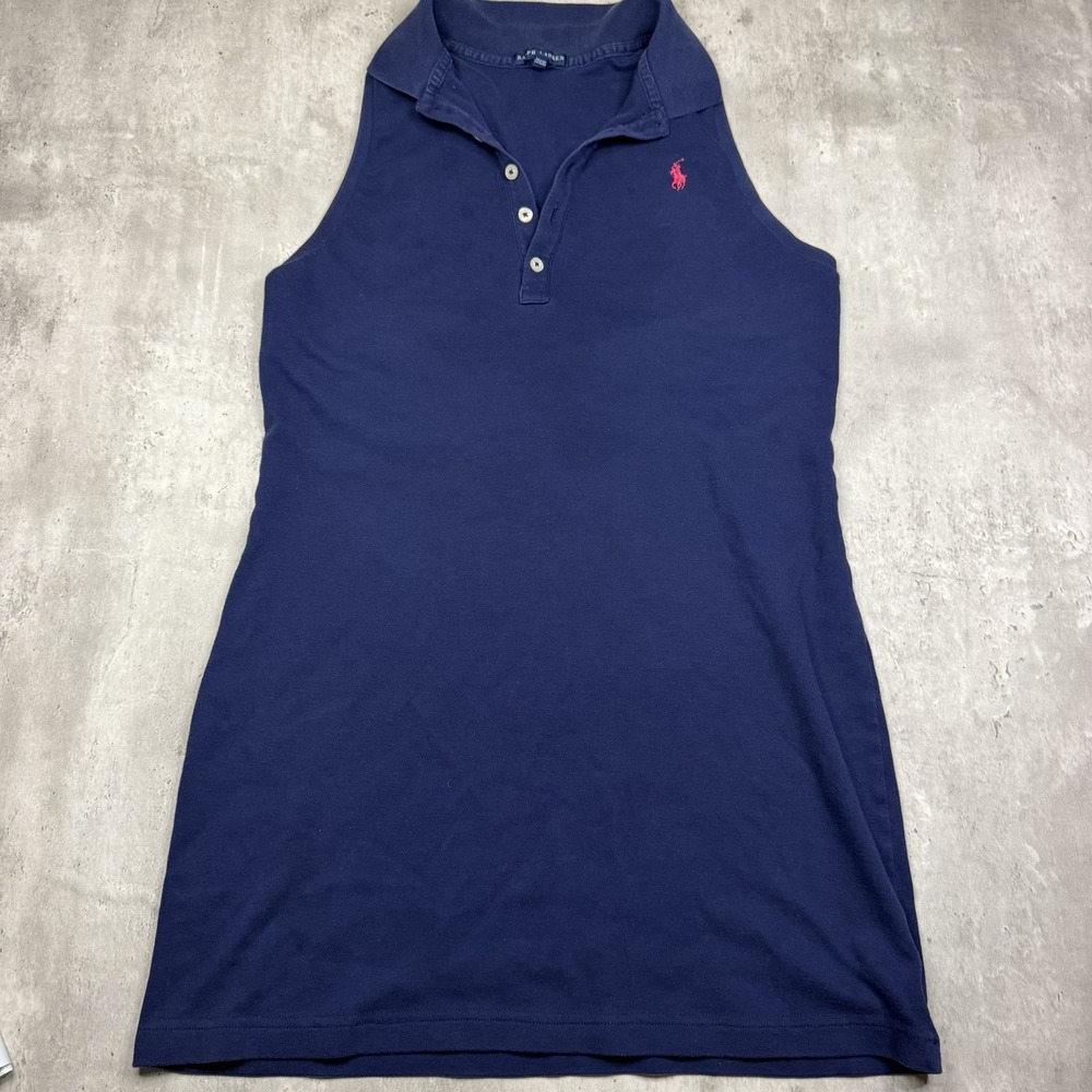 Ralph Lauren Women’s Navy Blue Sleeveless Polo Dress Size Large Pink Pony